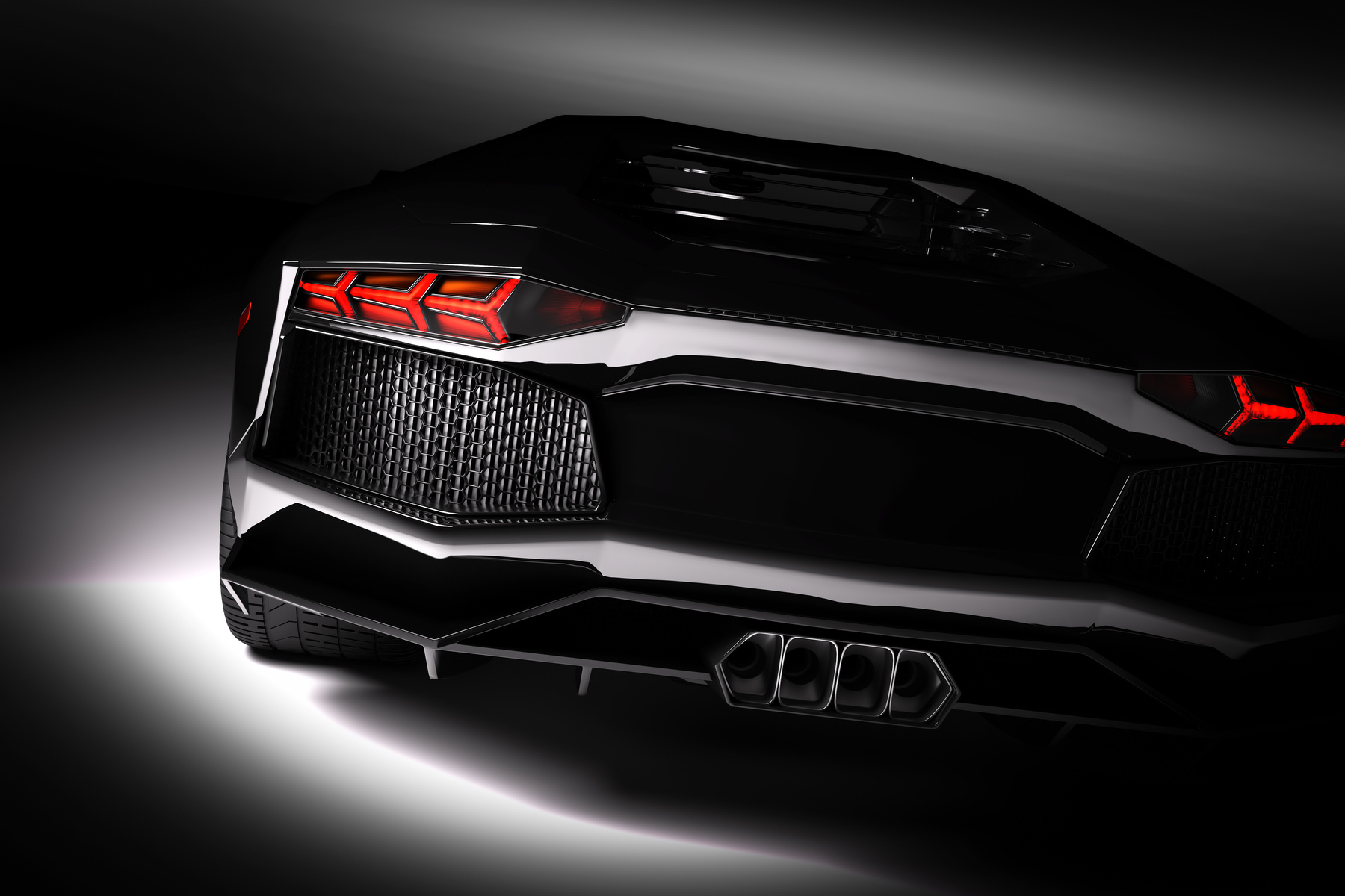 Black Fast Sports Car in Spotlight